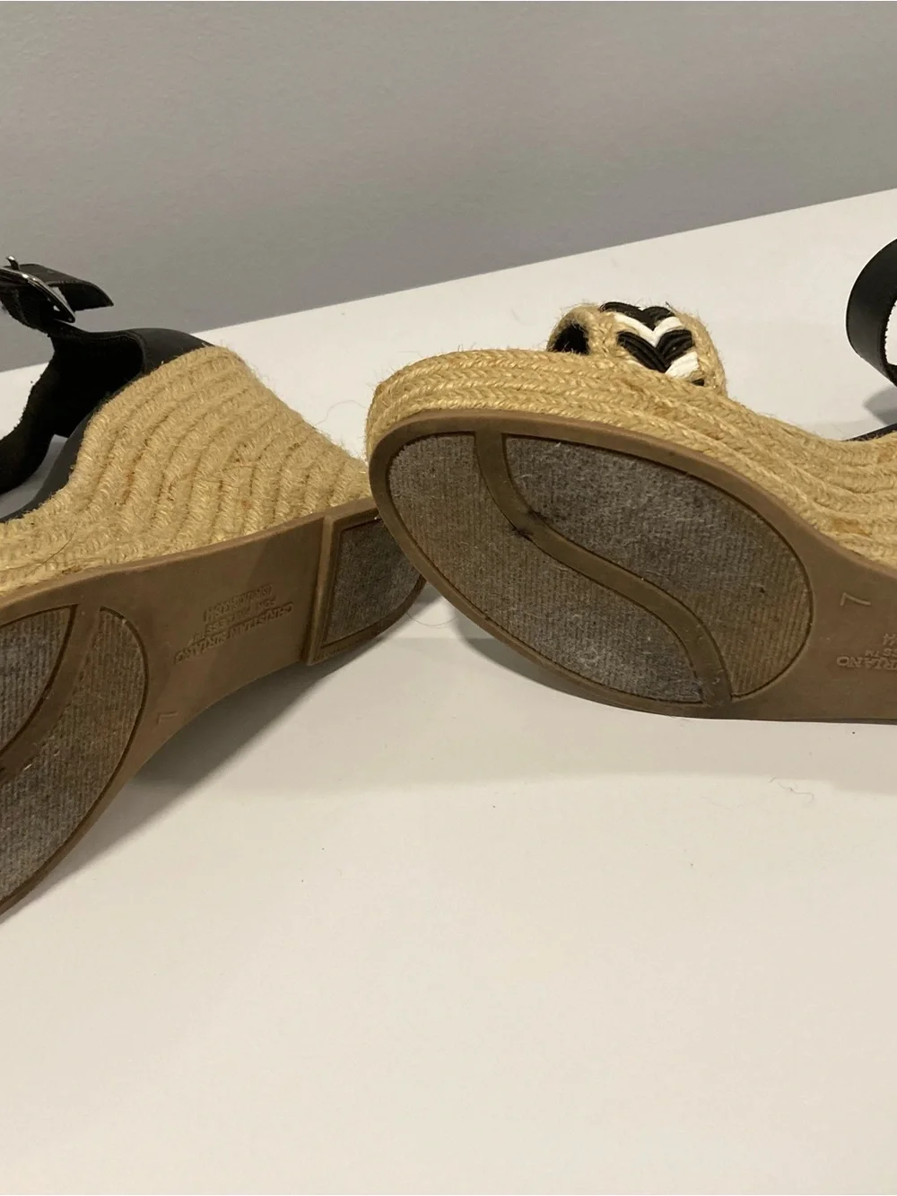Christian Siriano Black and Natural Braided Espadrille Wedge Sandals